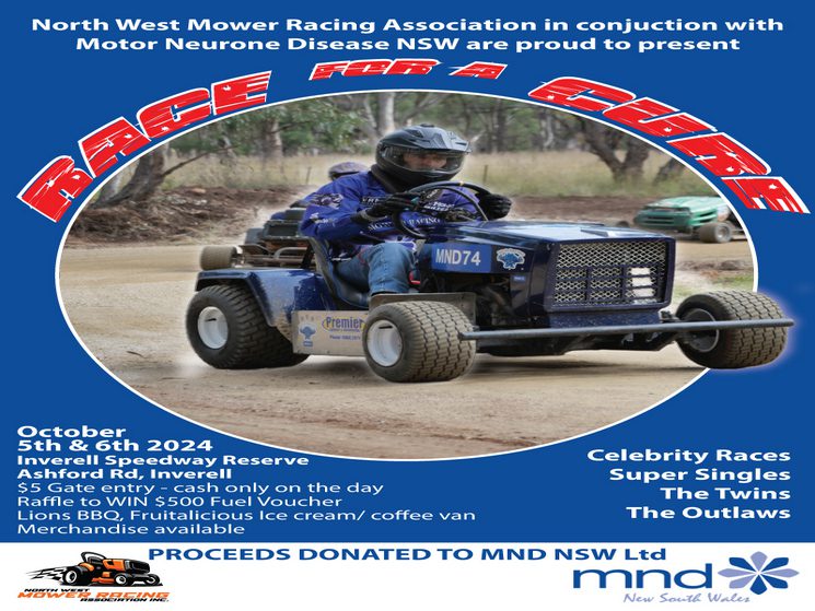 Race for a Cure 1 RACE FOR A CURE - Motor Neurone Disease. Man racing a lawn mower